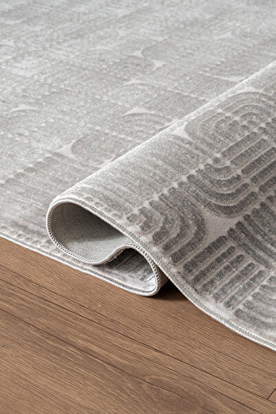 Karmen Halı Best 114A Antrasit Modern Geometrik Desen Parlak Makinada Yıkanab...