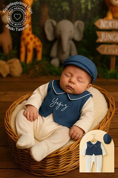 Minytrendy Erkek Bebek İsimli Yenidoğan Tulum Özel Gün Kıyafeti Hastane Çıkışı Mevlüt Takımı Bebek Hediyelik