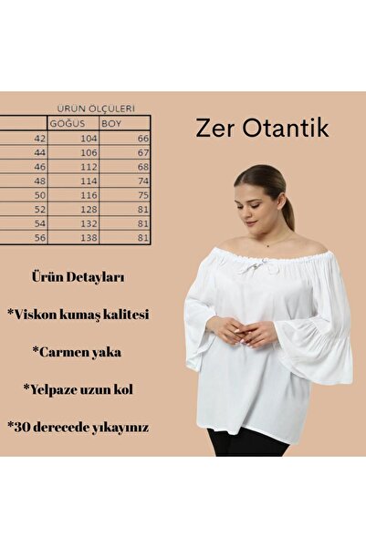 Zer Otantik Volancol Large Size Tunic with Elastic Collar White