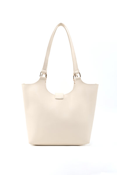 SHAKA Cream Shk269 Faux Leather Single Compartment, Snap Fastener, Hand, Arm and Shoulder Bag