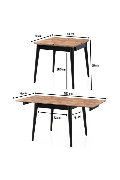 Atolye Casa 80x80cm Çam Açılır Mutfak Masası Totem Model