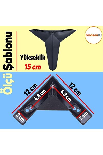Badem10 Kale Mobilya Kanepe Koltuk Tv Ünitesi Ayağı 15 Cm Siyah Ayakları