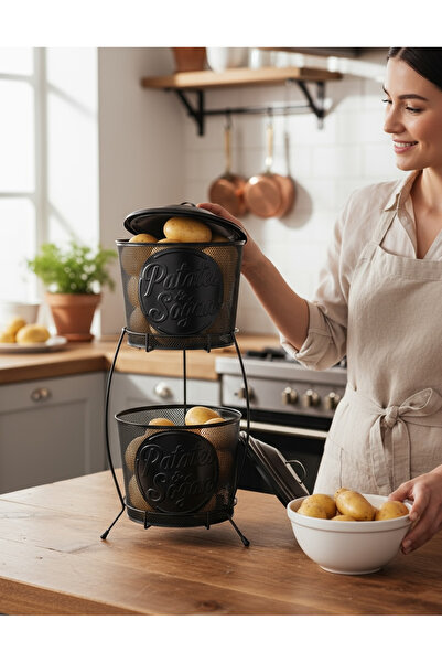 EVSTYLE METAL TEL ÖRFÜ SOĞAN &PATATES SETİ SEBZELİK - KÜÇÜK BOY