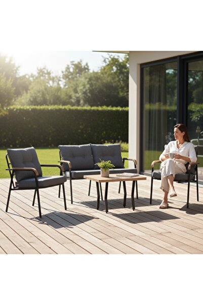 Tu Tienda KÖYCEĞİZ 2+1+1+SEHPA(50*75) BAHÇE BALKON MUTFAK TAKIMI,KOYU GRİ