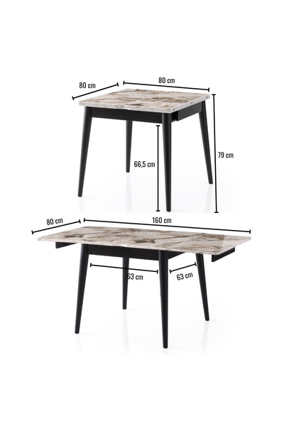 Atolye Casa 80x80cm Beyaz Mermer Açılır Mutfak Masası Totem Model