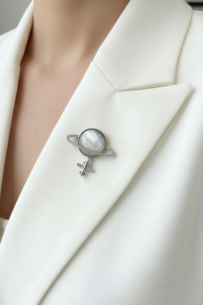 Modex Gümüş Rengi Meridyen Uçak Dünya Broş (3cm)