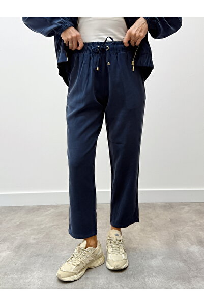 Maldia Shop Women's Zippered Jacket Pants Bottom-Top Navy Blue Set