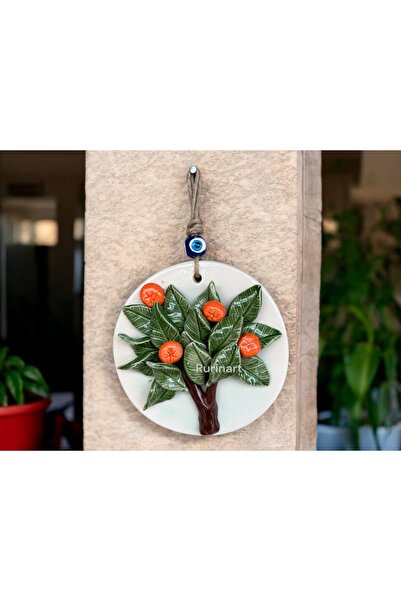 Rurinart El Yapımı 25cm Boy 15 Cm En Seramik Portakal Ağacı Kaliteli Şık Duvar Süsü/mutfak Süsü/kapı Süsü