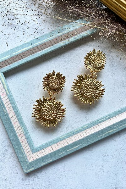 Meva Takı ve Aksesuar Double Sunflower Dangle Earrings I Mev'Art Collection