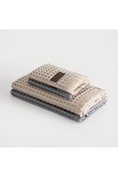 Ecocotton Seren 4-комплект рушників 100% органічна бавовна Вафельний піке Бежево-антрацитовий 30*50-50*90