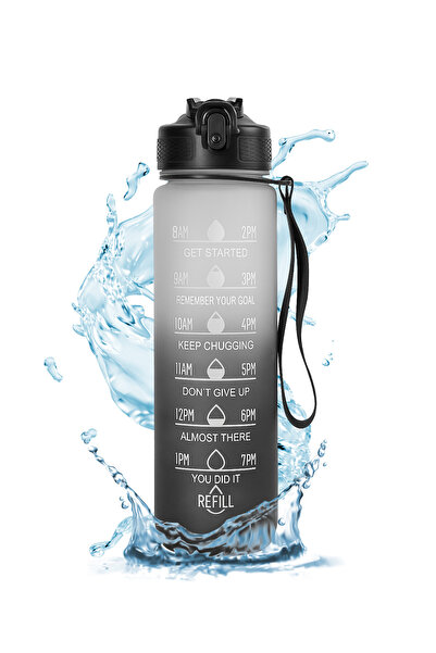DMR Siyah Motivasyon Su Matarası 900 ml Sızdırmaz | Spor, Okul, Ofis Ve Günlük Kullanım