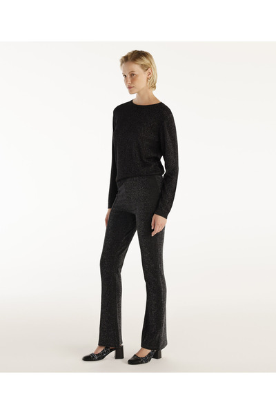 Yargıcı Önü Dikişli Simli Geniş Paça Pantolon