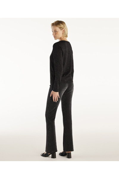 Yargıcı Önü Dikişli Simli Geniş Paça Pantolon