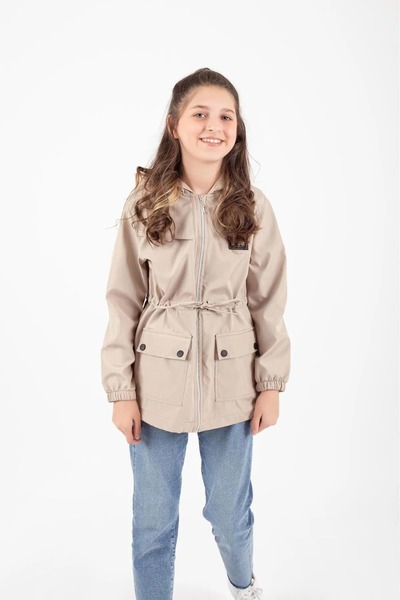Mnk Baby&Kids Girl's Seasonal Water Repellent Raincoat with Snap Closure Pocket M00752 Beige