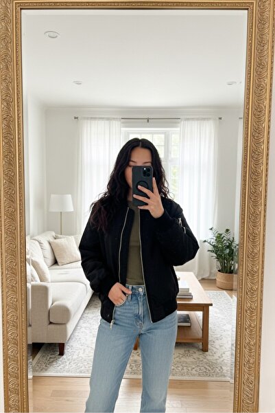 Ceylen Oversize Fermuarlı Bomber Ceket