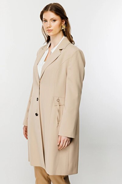 Ekol Дамско палто с копчета, голям размер, цвят камила, 24ekl06542