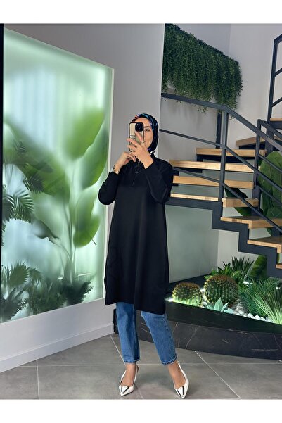 Armine Trend Çiçek Detaylı Merserize Tunik 25YTD4111 Siyah