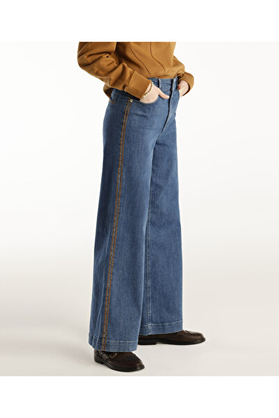 Yargıcı Nakış Detaylı Yüksek Bel Geniş Paça Pantolon