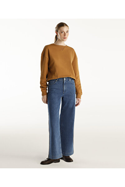 Yargıcı Nakış Detaylı Yüksek Bel Geniş Paça Pantolon