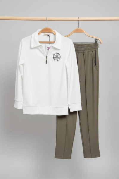 zubi baby & kids wear Zippered Polo Sweat & Khaki Pants 2-Piece Set (7-10)