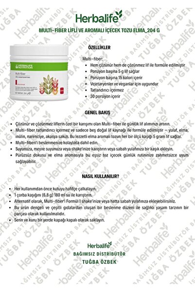 Herbalife Multi-Fiber Lifli ve Aromalı İçecek Tozu Elma_204 g