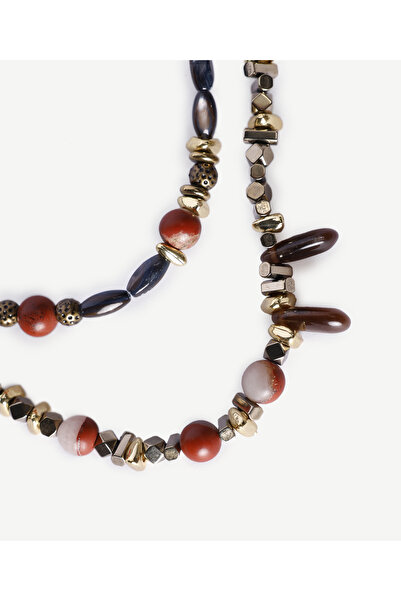 Yargıcı Deri Detaylı Doğal Taşlı Kolye