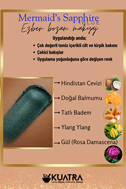 KUATRA Mermaid’s Sapphire Krem Far, Eyeliner Doğal İçerikli,