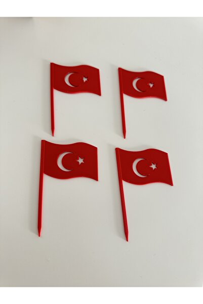 GLAM DEKORASYON Cumhuriyet Bayramı Kırmızı Bayrak 4lü Yeniden Kullanılır Cupcake Kek Tatlı Süs Pasta Kürdanı Topper