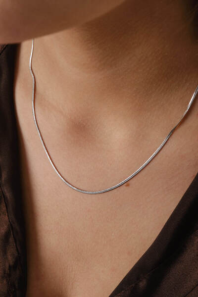 ByFlorya Jewelry Çelik İtalyan Kolye Balık Sırtı Yassı Zincir Yılan Kolye 1mm...