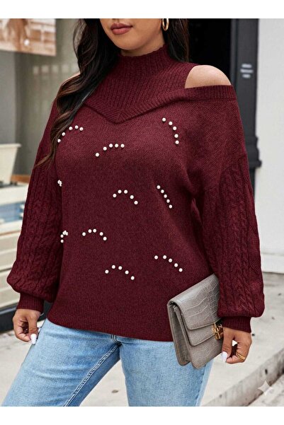 SAYZEN pulover tricotat cu perle cu detaliu pe umăr