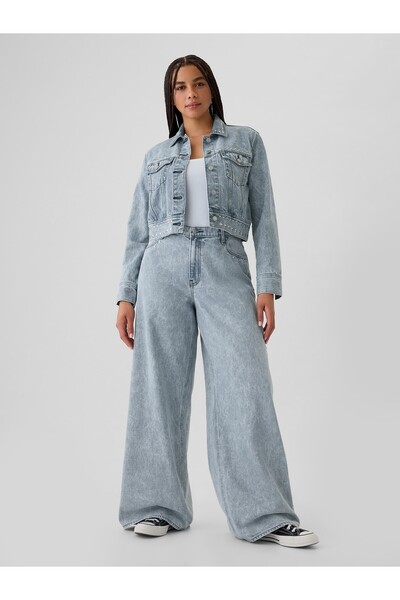 GAP Kadın Açık Mavi Mid Rise Studded Baggy Jean Pantolon