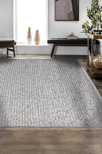 dekozer Lidya Bukle Gri Çizgili Halı – Kaydırmaz, Kadife Hissi, Kolay Temizlik, Antibakteriyel, Modern