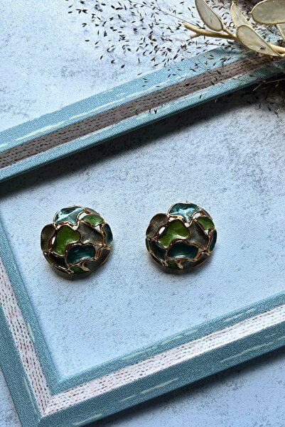 Meva Takı ve Aksesuar أقراط دائرية الشكل باللون الأخضر من مجموعة I Mev'Art