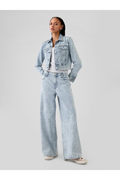 GAP Kadın Açık Mavi Mid Rise Studded Baggy Jean Pantolon