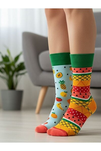 AKSU ÇORAP جوارب ملونة بنمط الأناناس والبطيخ على اليمين واليسار