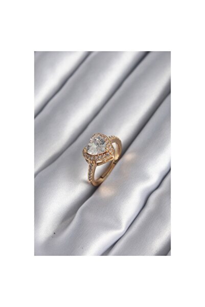 P Parla خاتم نسائي من النحاس الذهبي اللون بحجر الزركون على شكل قلب - ليسينيا