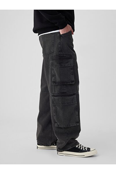 GAP Erkek Siyah Double Kargo Baggy Jean Pantolon