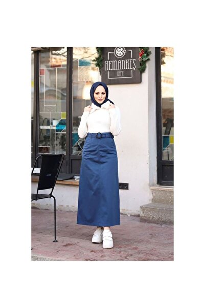 VELLICHOR Pocket Detailed Belted Buckle Gabardine Skirt Black