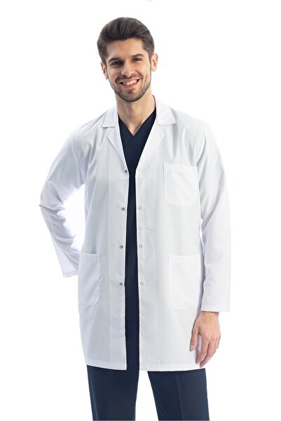 mavi yaka Snap Fastener White Doctor Laboratory Pharmacist Apron