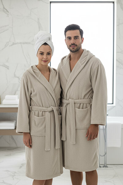 Class Kapüşonlu Bukle Bornoz Unisex Açık Bej Ramage