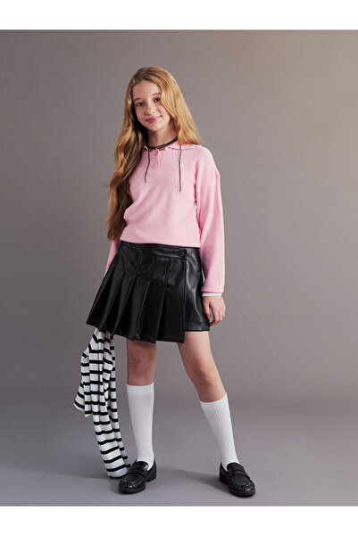 LC Waikiki LCW Kids Deri Görünümlü Pileli Kız Çocuk Şort Etek