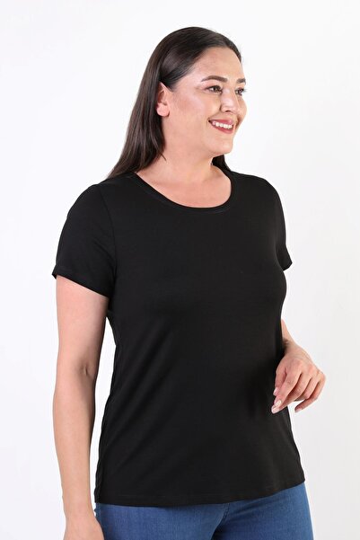 SERTUĞ Trend42plus Plus Size Crew Neck Basic Black Blouse