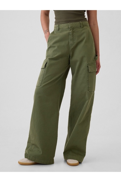 GAP Kadın Haki Low Rise Baggy Kargo Khaki Pantolon