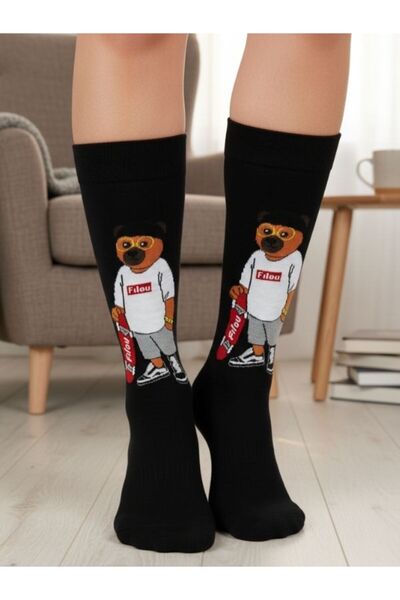 AKSU ÇORAP Black Teddy Bear Patterned Elephant Socks