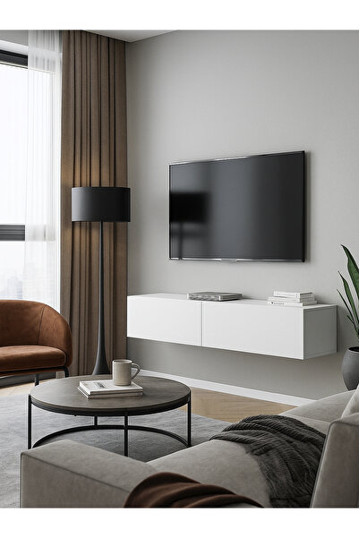 dorpek Jorah Tv Sehpası 135 Cm Beyaz - Duvara Monte – Dayanıklı & Modern Tasarım - Kolay Montaj Kurulum