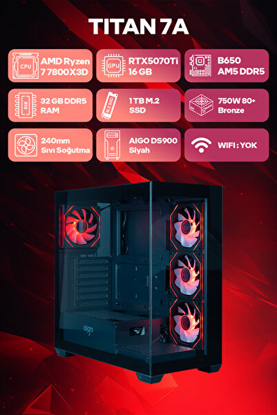 Game Garaj Titan 7A AMD Ryzen 7 7800X3D 32GB RAM 1TB SSD RTX5070Ti 240mm Sıvı Soğutma FreeDOS Oyuncu Tavsiye