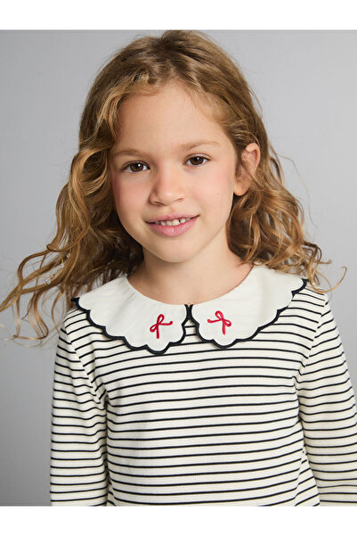 LC Waikiki Baby Collar Long Sleeve Striped Girl's T-Shirt
