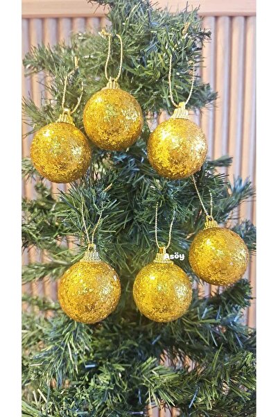 asöy زينة شجرة عيد الميلاد 4 سم Cici Gold Glitter Globe Ball Ornament لامعة 6...