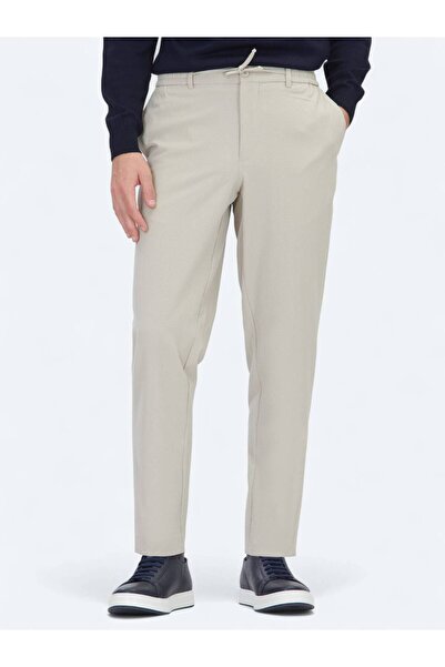 Kip Beige Straight Woven Jogging Fit Casual Trousers