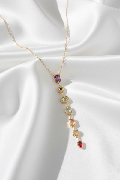 özgül takı ve tasarım قلادة نسائية من الفولاذ المقاوم للصدأ ذات سبعة أبواب با...